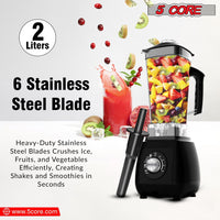 5 Core 2L Professional Countertop Blender For Kitchen 68 Oz 2000W High Speed BPA Free 6 Titanium Blade Smoothie Blender Electric For Soup Shake Juice Multi-Speed Manual JB 2000 M EasyOptionXY LLC