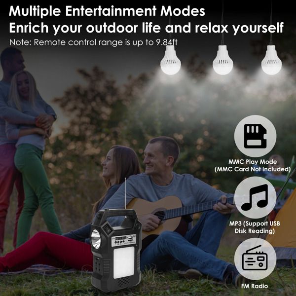 Portable Solar Power Station Rechargeable Backup Power Bank w/Flashlight 3 Lighting Bulbs For Camping Outage Garden Lamp EasyOptionXY LLC