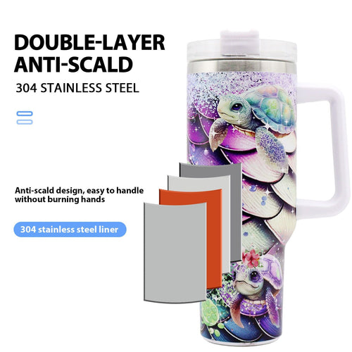 1pc 40oz Water Bottles,5D Little Turtle Series Tumbler,Large Capacity Stainless Steel Tumbler Insulation Cup With Lid And Straw For Women,Camping,Driving,skiing,Thermocoolers.Best Gift EasyOptionXY LLC