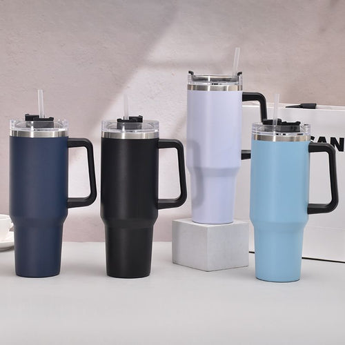 40oz Handle Car Cup with pipette stainless Steel insulated Cold beer cup portable ice cup with handle; Insulated Reusable Leakproof Stainless Steel Water Bottle Travel Mug Iced Coffee Cup EasyOptionXY LLC