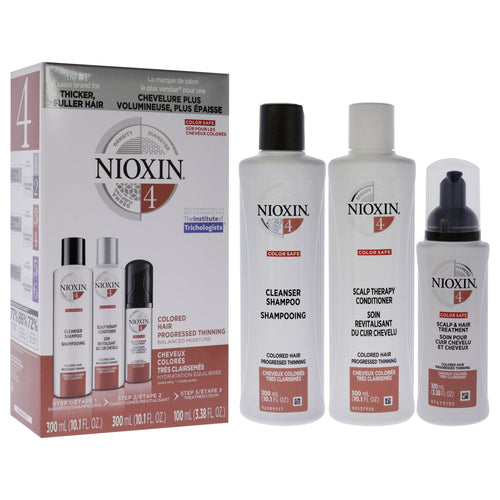 System 4 Kit by Nioxin for Unisex - 3 Pc 10.1oz Color Safe Cleanser Shampoo, 10.1 oz Color Safe Scalp Therapy Conditioner, 1Liter Color Safe Scalp and Hair Treatment EasyOptionXY LLC