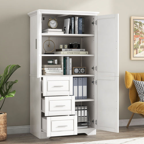Tall and Wide Storage Cabinet with Doors for Bathroom/Office, Three Drawers EasyOptionXY LLC