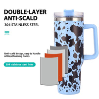 40oz 5D cowprint Insulated Tumbler With Handle And Straw Lid Portable Large Capacity water bottle, Heat preservation,304 Stainless Steel Cup For Outdoor Sports, Travel & Camping Birthday Gift EasyOptionXY LLC