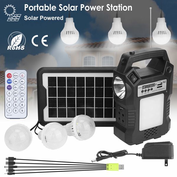 Portable Solar Power Station Rechargeable Backup Power Bank w/Flashlight 3 Lighting Bulbs For Camping Outage Garden Lamp EasyOptionXY LLC