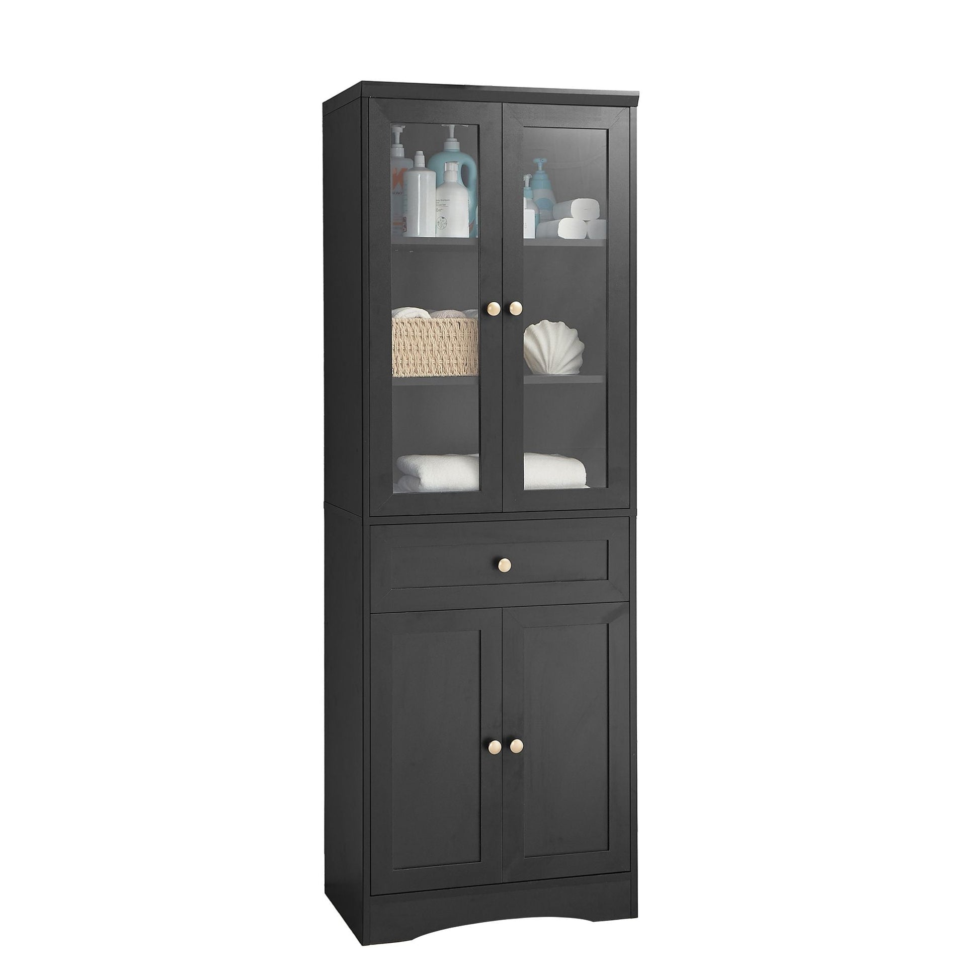 Tall Bathroom Storage Cabinet, Cabinet with Four Doors and Drawers, Adjustable Shelf, MDF Board EasyOptionXY LLC
