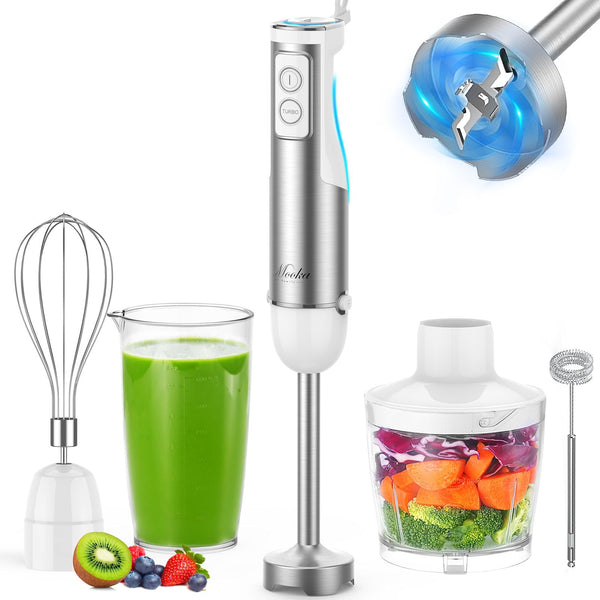 MOOKA FAMILY 5-in-1 Immersion Blender Set, 1100W 12-Speed Hand Stick Blender with 600ml Beaker, 500ml Food Processor, Egg Whisk, Milk Frother, White EasyOptionXY LLC