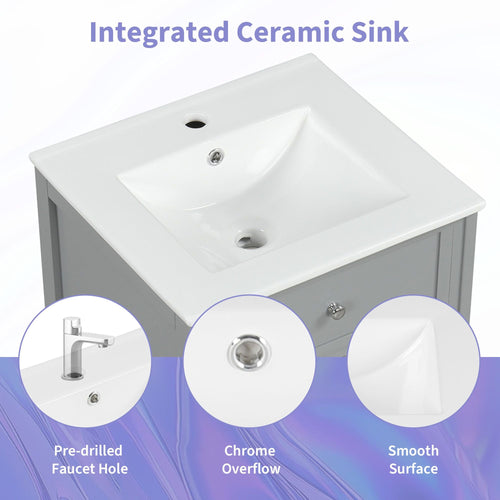 20\" Bathroom Vanity with Sink, Bathroom Cabinet with Soft Closing Door, Storage Rack and Adjustable Shelves EasyOptionXY LLC