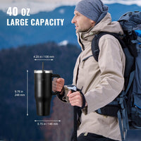 40 oz Insulated Water Bottle Stainless Steel Coffee Cup Handheld Black EasyOptionXY LLC