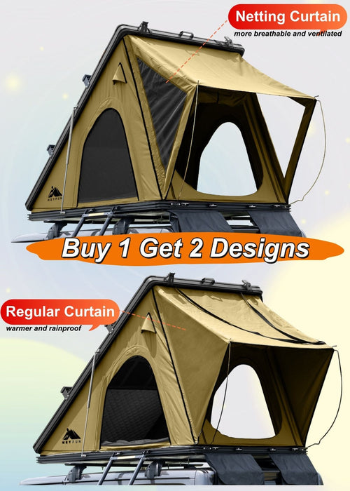 Explorer Plus Rooftop Tent Hardshell with Side Awning, Air Conditioner Outlet with Bracket, Luggage Racks&Replaceable Netting Rain Curtain, Truck Bed Tent for Camping, Pop Up SUV Roof Top Tent EasyOptionXY LLC