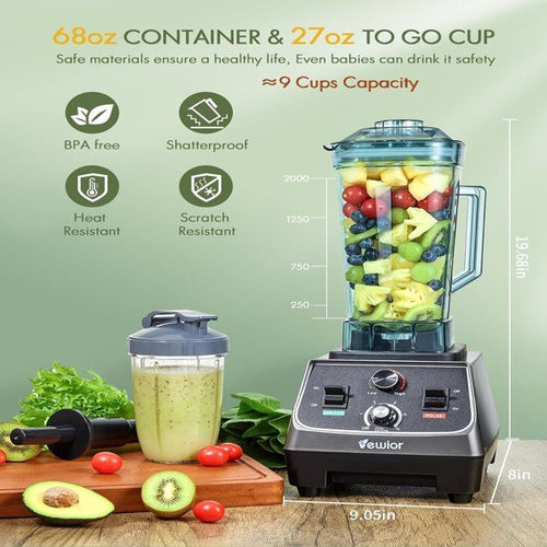 VEWIOR 2200W Blenders for Kitchen, Professional Blender with 68oz Tritan Container & 27oz To-Go Cup, Countertop Blender for Shakes and Smoothies EasyOptionXY LLC