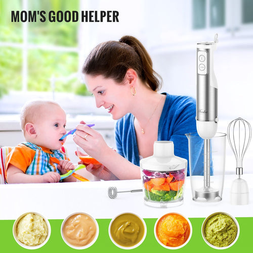 MOOKA FAMILY 5-in-1 Immersion Blender Set, 1100W 12-Speed Hand Stick Blender with 600ml Beaker, 500ml Food Processor, Egg Whisk, Milk Frother, White EasyOptionXY LLC