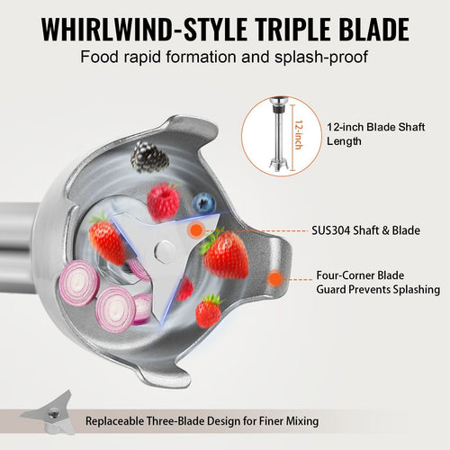 VEVOR Commercial Immersion Blender 350W Heavy Duty Hand Mixer for Soup Sauces EasyOptionXY LLC