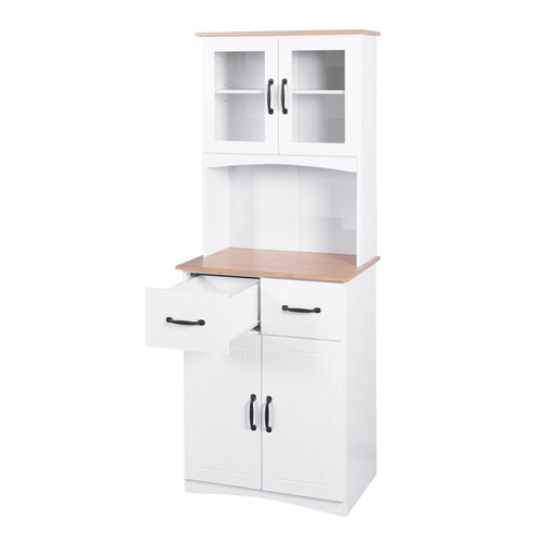 Wooden Kitchen Cabinet White Pantry Room Storage Microwave Cabinet with Framed Glass Doors and Drawer EasyOptionXY LLC