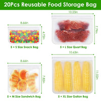 20Pcs Reusable Food Storage Bags 5 Sandwich Snack Gallon Quart Bag Leakproof B PA F ree Food Container Freezer Safe Lunch Bag EasyOptionXY LLC