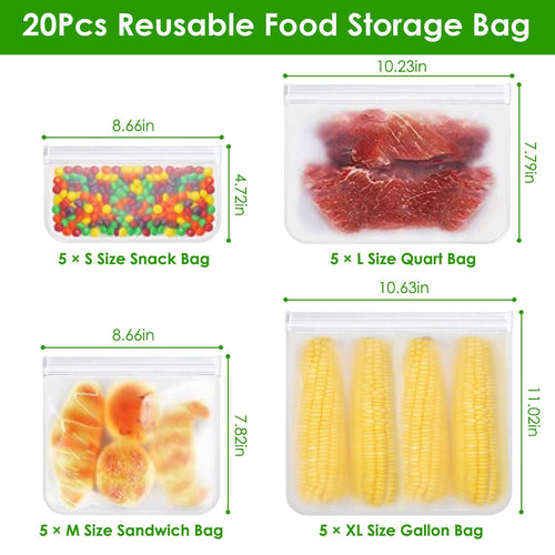 20Pcs Reusable Food Storage Bags 5 Sandwich Snack Gallon Quart Bag Leakproof B PA F ree Food Container Freezer Safe Lunch Bag EasyOptionXY LLC