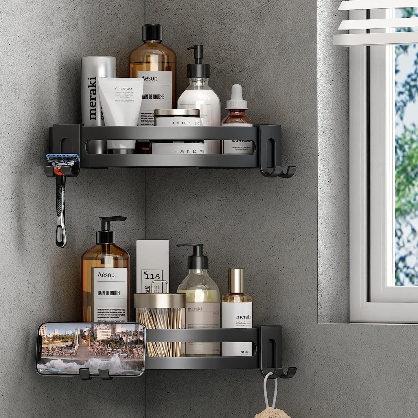 Shower Corner Shelf Caddy 2 Pack shower Organizer Corner No Drill Shower Storage Rust Proof Bathroom Corner Wall Shelf shampoo holder Silver EasyOptionXY LLC