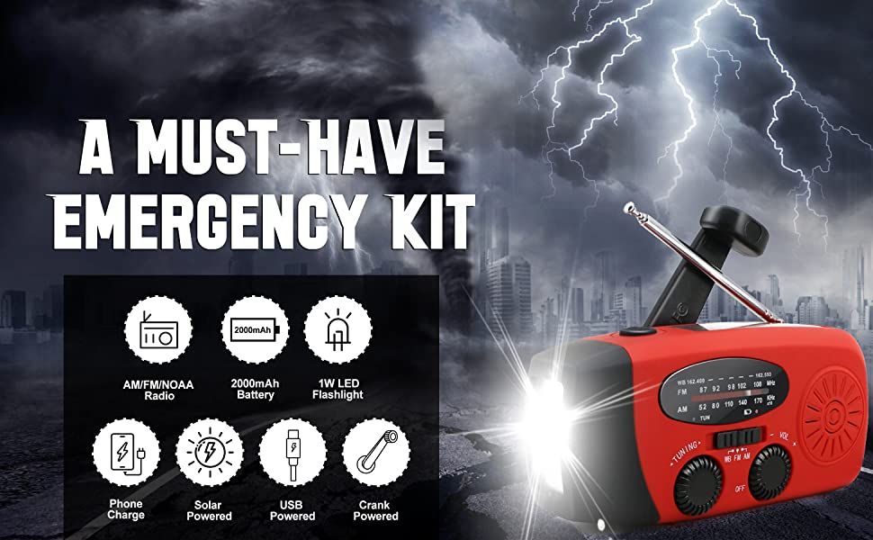 Storm Safe Emergency AM/FM/NOAA Weather Band Radio With Solar Flash Light And Built-in Phone Charger EasyOptionXY LLC