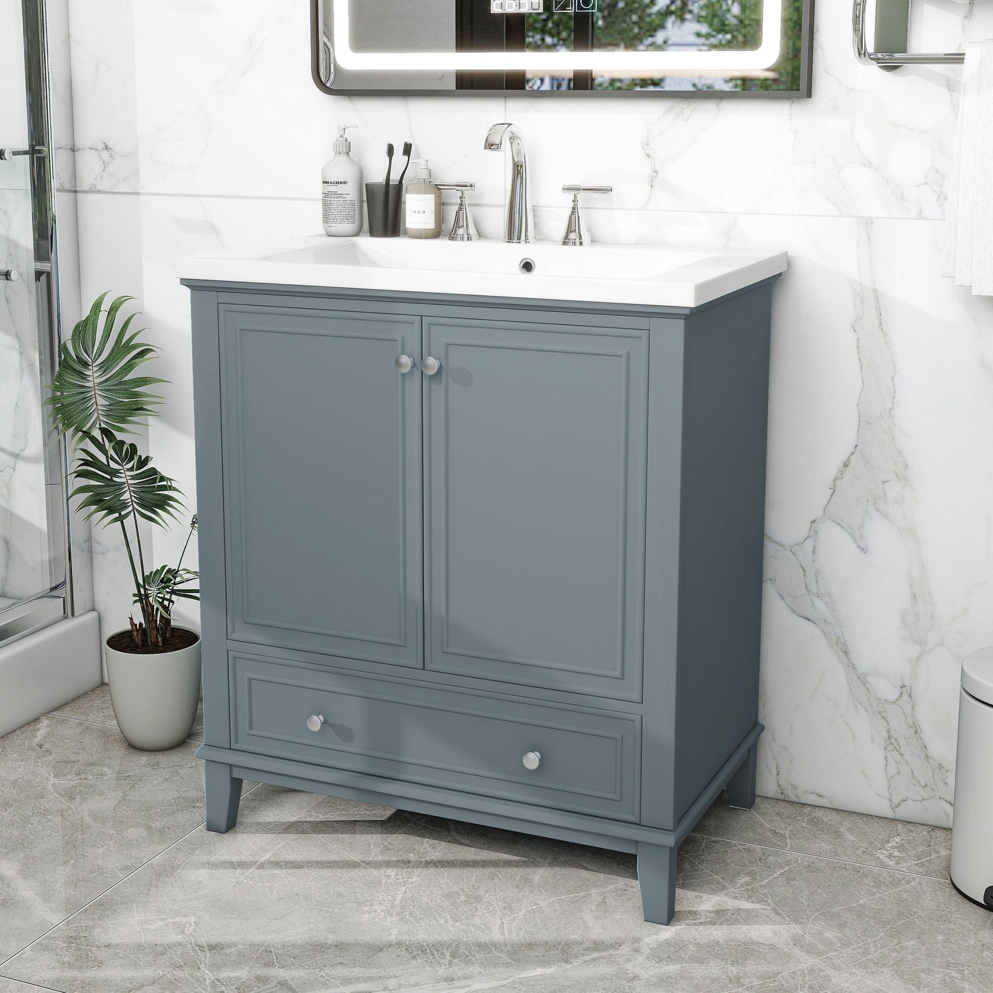 30\" Bathroom Vanity with Sink Combo, Multi-functional Bathroom Cabinet with Doors and Drawer, Solid Frame and MDF Board EasyOptionXY LLC