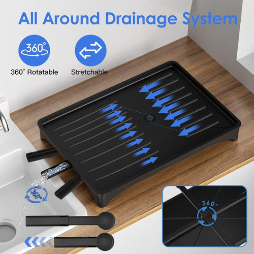 2 Tier Dish Drying Rack with Cup Holder Foldable Dish Drainer Shelf for Kitchen Countertop Rustproof Utensil Holder with Drainboard Black EasyOptionXY LLC