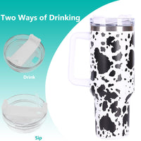 40oz 5D cowprint Insulated Tumbler With Handle And Straw Lid Portable Large Capacity water bottle, Heat preservation,304 Stainless Steel Cup For Outdoor Sports, Travel & Camping Birthday Gift EasyOptionXY LLC