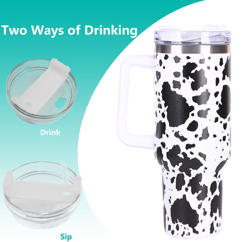 40oz 5D cowprint Insulated Tumbler With Handle And Straw Lid Portable Large Capacity water bottle, Heat preservation,304 Stainless Steel Cup For Outdoor Sports, Travel & Camping Birthday Gift EasyOptionXY LLC