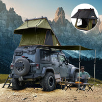Roll over image to zoom in Adventurer Plus Rooftop Tent Hardshell with Side Awning, Air Conditioner Outlet with Bracket, &Replaceable Rain Flies, Truck Bed Tent for Camping, Pop Up Overland Roof Tents EasyOptionXY LLC