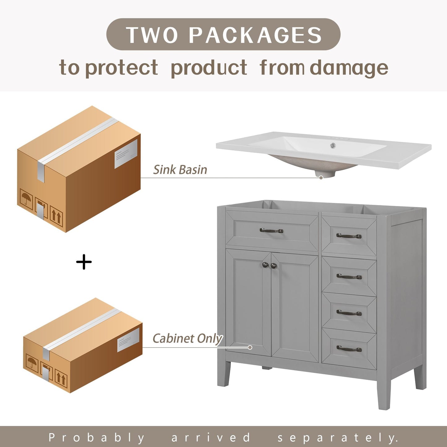 36\" Bathroom Vanity with Sink Combo, Black Bathroom Cabinet with Drawers, Solid Frame and MDF Board