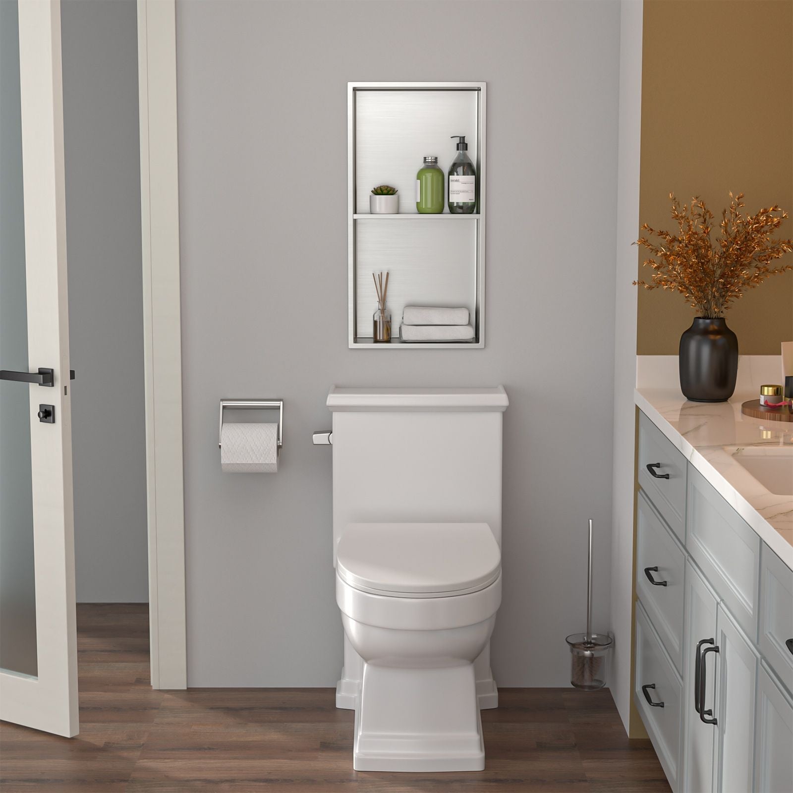 Brushed Stainless Steel Wall Shower  Niche , Double Recessed Shower Shelf for Bathroom EasyOptionXY LLC