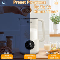 Mooye 35oz Automatic Nut Milk Maker with Nut Milk Bag - Homemade Almond, 10 Blades, Oat, Soy Milk Machine - Auto-operation, 12 Hours Timer, Easy Cleaning - Dairy-Free Beverages EasyOptionXY LLC