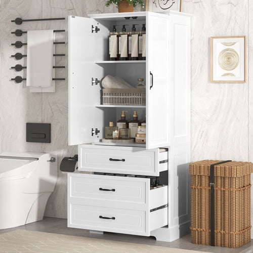 Tall Bathroom Storage Cabinet,Cabinet with Two Doors and Drawers,Adjustable Shelf,MDF Board,White EasyOptionXY LLC