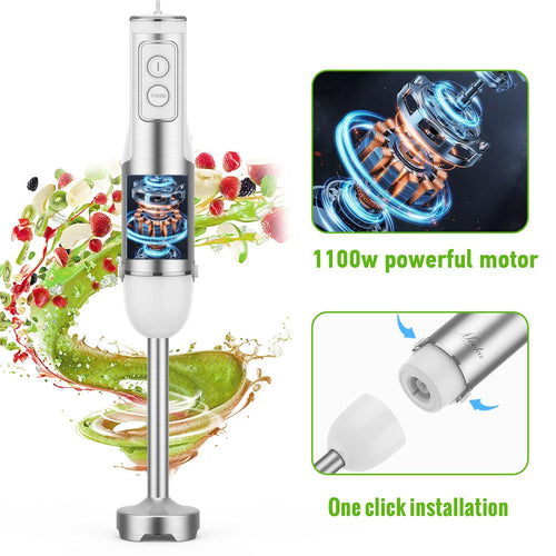 MOOKA FAMILY 5-in-1 Immersion Blender Set, 1100W 12-Speed Hand Stick Blender with 600ml Beaker, 500ml Food Processor, Egg Whisk, Milk Frother, White EasyOptionXY LLC