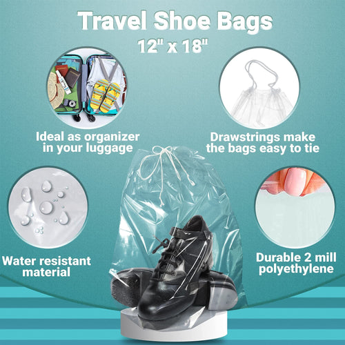 Clear Drawstring Bag, 12 x 18 Inches. Pack of 1000 Clear Plastic Drawstring Bags. 2 Mil Drawstring Clear Plastic Bags. Waterproof Clear Plastic Bags Drawstring for Cosmetics, Toiletries EasyOptionXY LLC