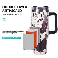 40oz 5D cowprint Insulated Tumbler With Handle And Straw Lid Portable Large Capacity water bottle, Heat preservation,304 Stainless Steel Cup For Outdoor Sports, Travel & Camping Birthday Gift EasyOptionXY LLC