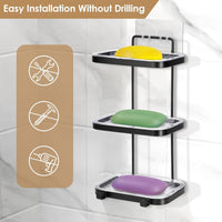 Soap Dish Soap Bar Holder Square Soap Rack Wall Mounted S Bar Shower Bathroom Self with 2 Hooks EasyOptionXY LLC