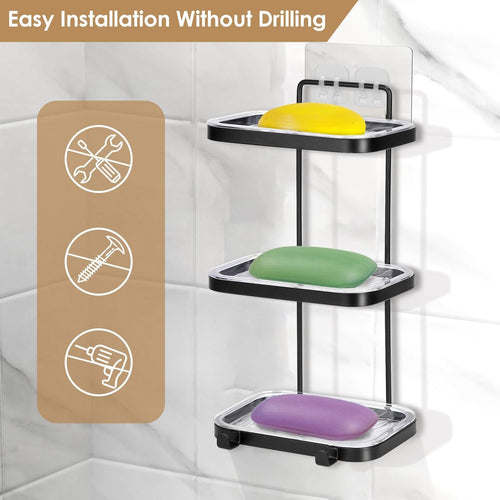 Soap Dish Soap Bar Holder Square Soap Rack Wall Mounted S Bar Shower Bathroom Self with 2 Hooks EasyOptionXY LLC