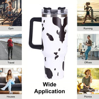 40oz 5D cowprint Insulated Tumbler With Handle And Straw Lid Portable Large Capacity water bottle, Heat preservation,304 Stainless Steel Cup For Outdoor Sports, Travel & Camping Birthday Gift EasyOptionXY LLC