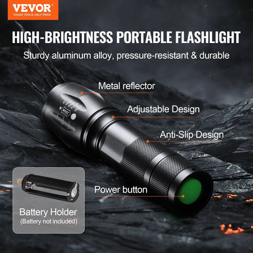 VEVOR 2 Pack Flashlights 3000 High Lumens 5 Modes Adjustable Focus Flashlight EasyOptionXY LLC
