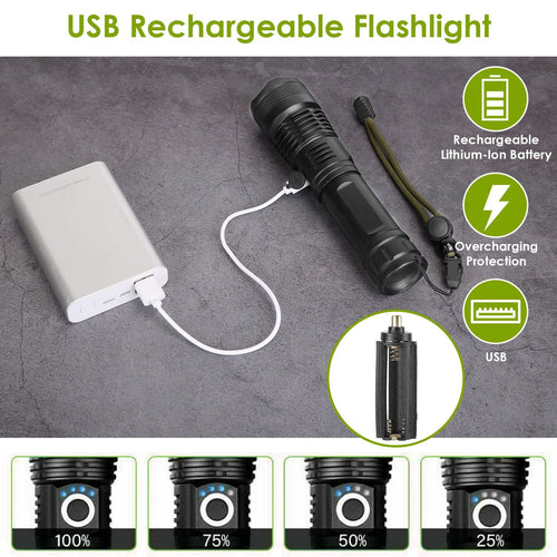 Tactical LED Flashlight Zoomable Rechargeable Search Light Torch 50000LM with 5Modes SOS Night Light For Night Walking Adventures EasyOptionXY LLC