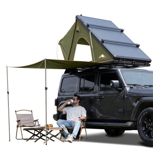 Explorer Plus Rooftop Tent Hardshell with Side Awning, Air Conditioner Outlet with Bracket, Luggage Racks&Replaceable Netting Rain Curtain, Truck Bed Tent for Camping, Pop Up SUV Roof Top Tent EasyOptionXY LLC
