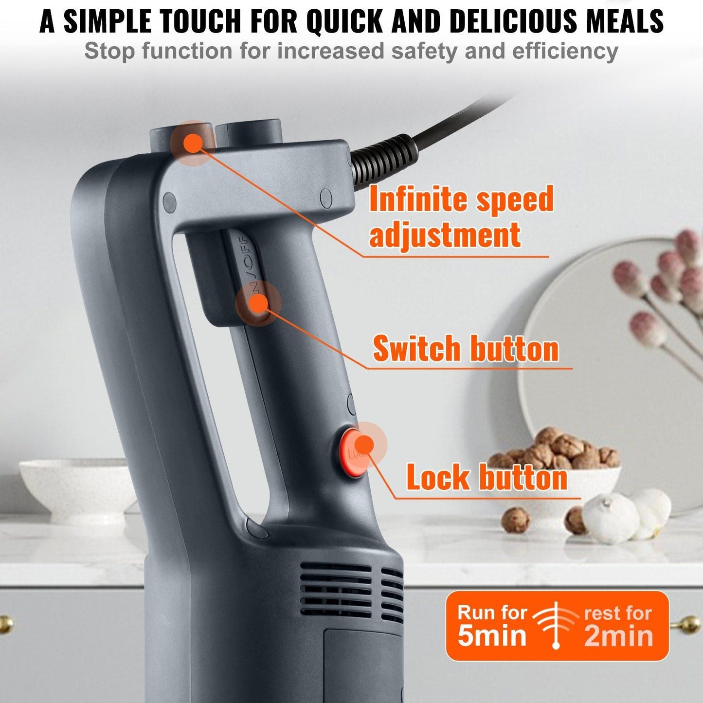 VEVOR Commercial Immersion Blender, 500 Watt Heavy Duty Hand Mixer, Variable Speed Kitchen Stick Mixer with 304 Stainless Steel Blade, Multi-Purpose Portable Mixer for Soup, Smoothie, Puree, Baby Food EasyOptionXY LLC