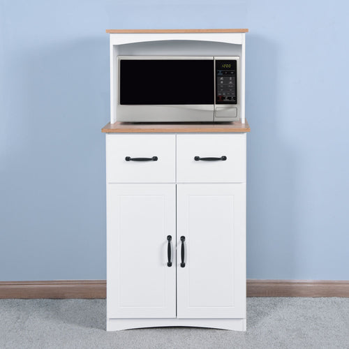 Wooden Kitchen Cabinet White Pantry Storage Microwave Cabinet with Storage Drawer EasyOptionXY LLC