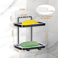 Soap Dish Soap Bar Holder Square Soap Rack Wall Mounted S Bar Shower Bathroom Self with 2 Hooks EasyOptionXY LLC