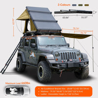 Roll over image to zoom in Adventurer Plus Rooftop Tent Hardshell with Side Awning, Air Conditioner Outlet with Bracket, &Replaceable Rain Flies, Truck Bed Tent for Camping, Pop Up Overland Roof Tents EasyOptionXY LLC