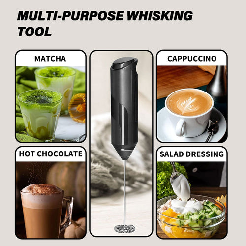 Milk Frother, Handheld Electric Blender stick, Drink Mixer with F ood G rade Stainless Steel Stirrer, Battery Operated Foam Maker for Coffee, Cappuccino, Frappe, Matcha, Hot Chocolate Latte EasyOptionXY LLC