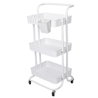 3 Tier Rolling Utility Cart Movable Storage Organizer with Mesh Baskets Lockable Wheels 360 Degree Rotatable Hanging Box Hooks Bedroom Bathroom Kitchen EasyOptionXY LLC