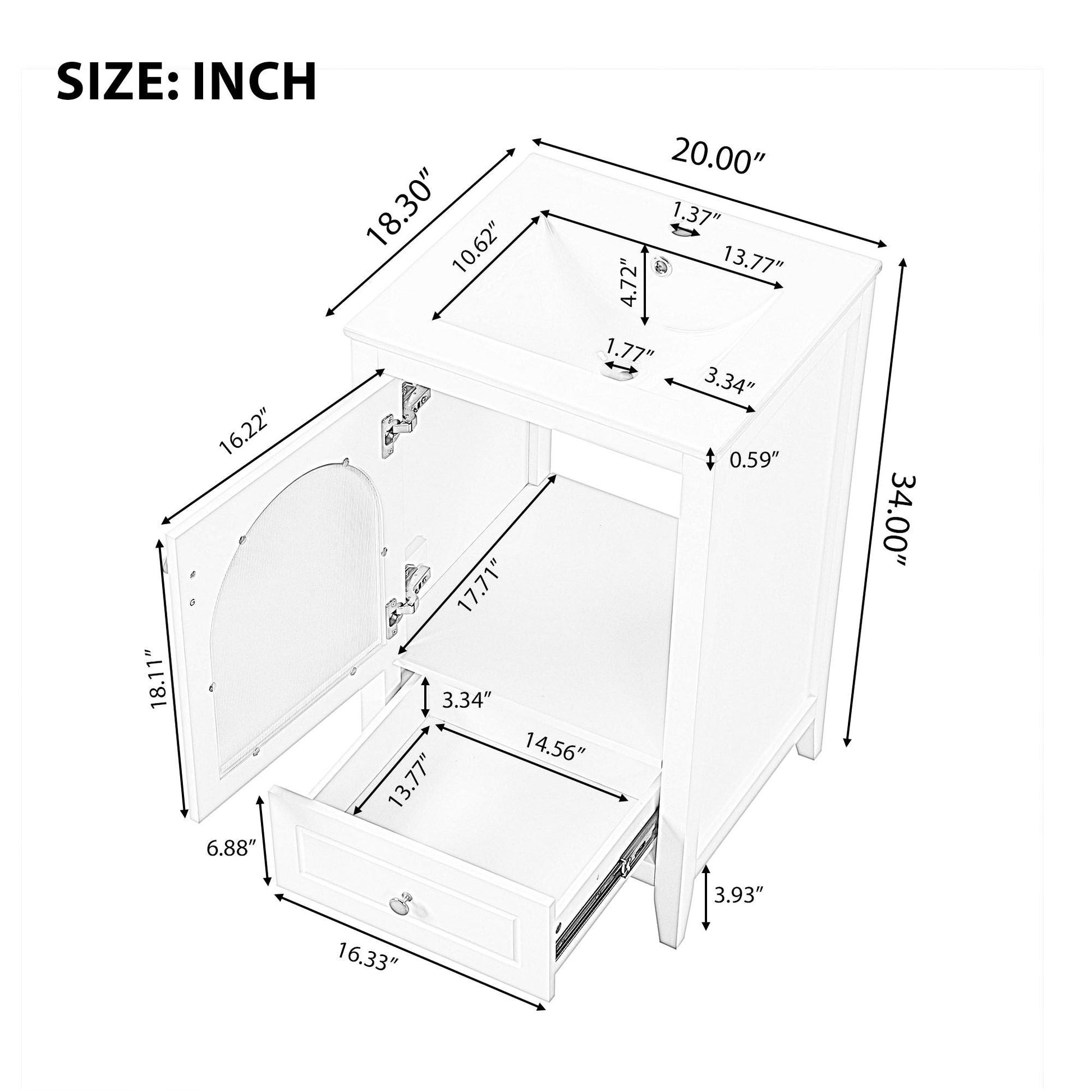 20" Bathroom Vanity with Sink, Bathroom Cabinet with Soft Closing Glass Door, A Drawer EasyOptionXY LLC