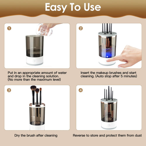 3 In 1 Makeup Brush Blender Cleaner Automatic Makeup Brush Cleaner Machine USB Powered Brush Drying Storage Suitable For All Types of Brushes EasyOptionXY LLC