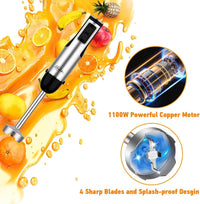 Immersion Blender Handheld, 1100W 5-in-1 Multi-Purpose Hand Blender, 12-Speed Stick Blender, 600ml Beaker, 500ml Chopper, Egg Whisk, Milk Frother, Black EasyOptionXY LLC