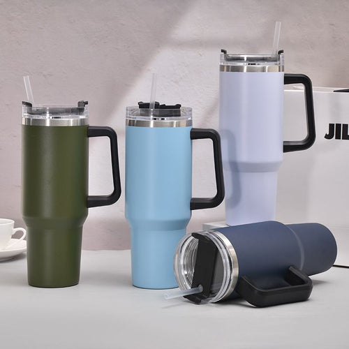40oz Handle Car Cup with pipette stainless Steel insulated Cold beer cup portable ice cup with handle; Insulated Reusable Leakproof Stainless Steel Water Bottle Travel Mug Iced Coffee Cup EasyOptionXY LLC