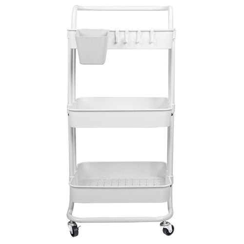 3 Tier Rolling Utility Cart Movable Storage Organizer with Mesh Baskets Lockable Wheels 360 Degree Rotatable Hanging Box Hooks Bedroom Bathroom Kitchen EasyOptionXY LLC